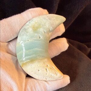 Natural Caribbean Calcite Palm Stone Carved Moon 70g